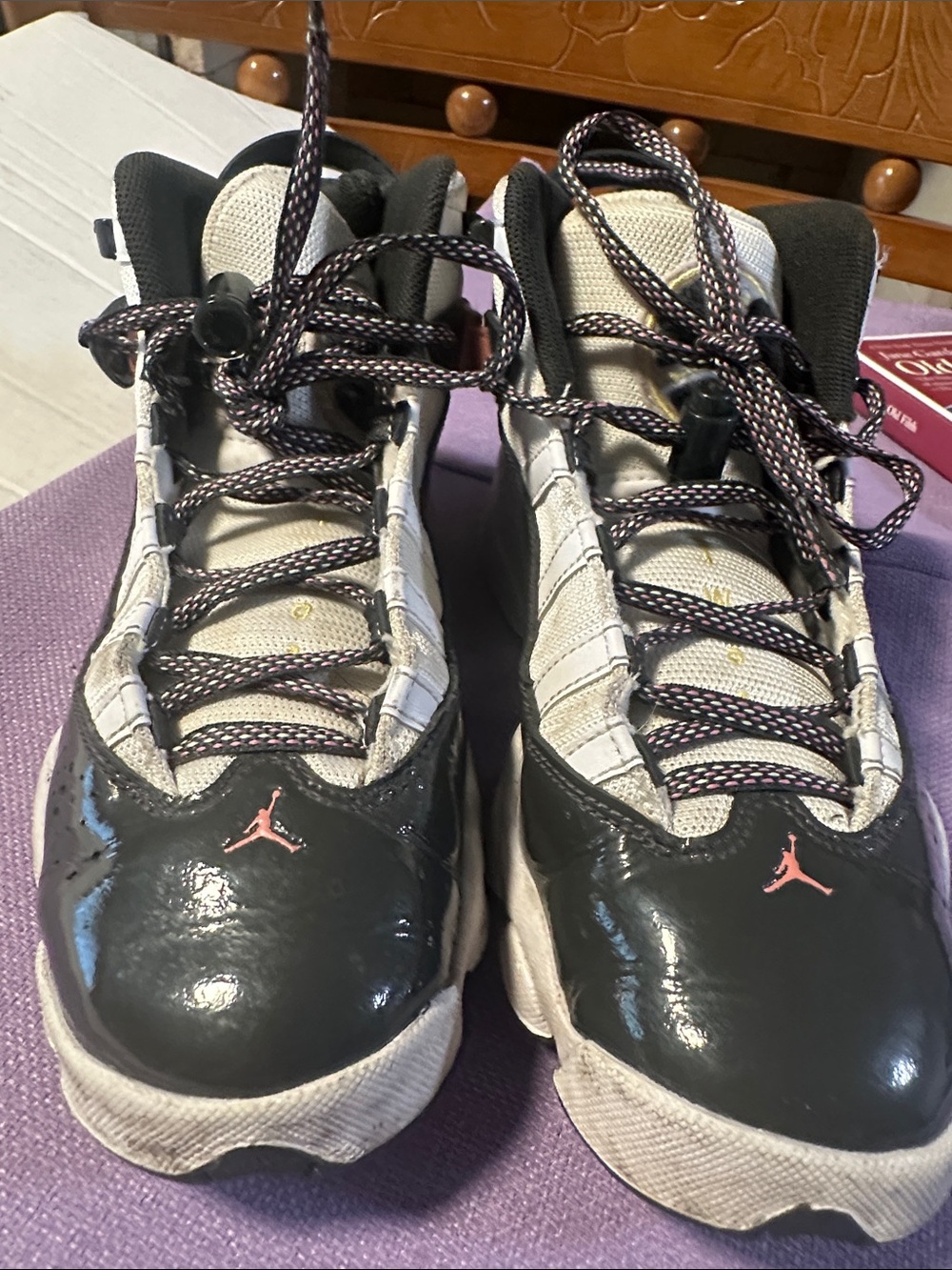 Jordan Kids Black and White Sneakers with Pink Jumpman